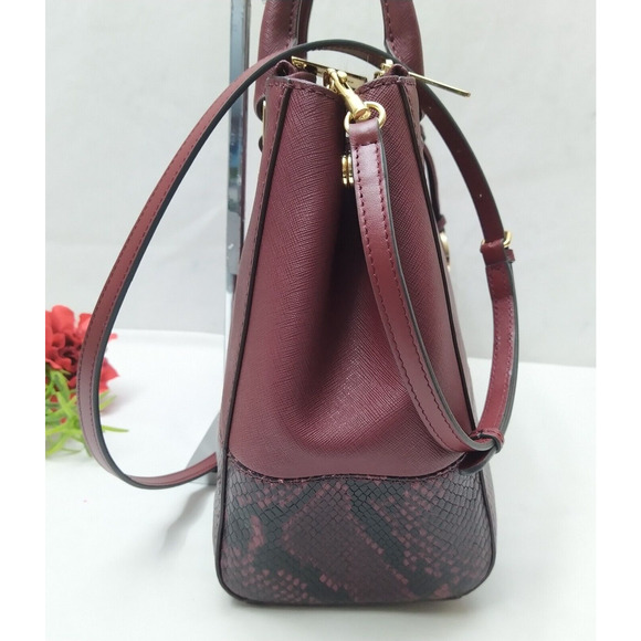 Michael Kors Sutton Maroon Leather Python Detail Carryall Satchel Shoulder Bag - Picture 4 of 16